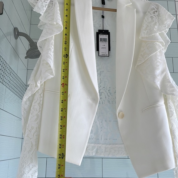 BCBG MaxAzria off white top with lace cut off sleeves. NWT. - Picture 8 of 8